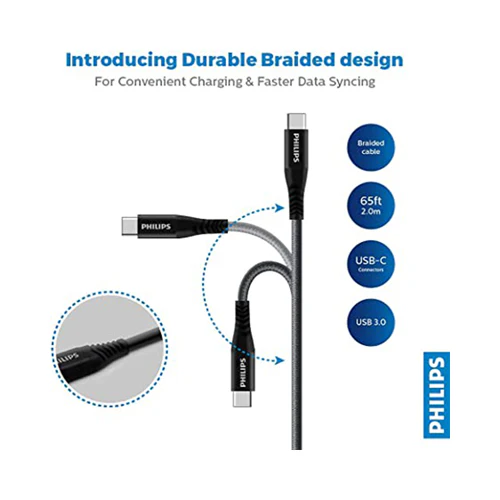 Philips USB-C To USB-C Cable 200cm Black - Image 2