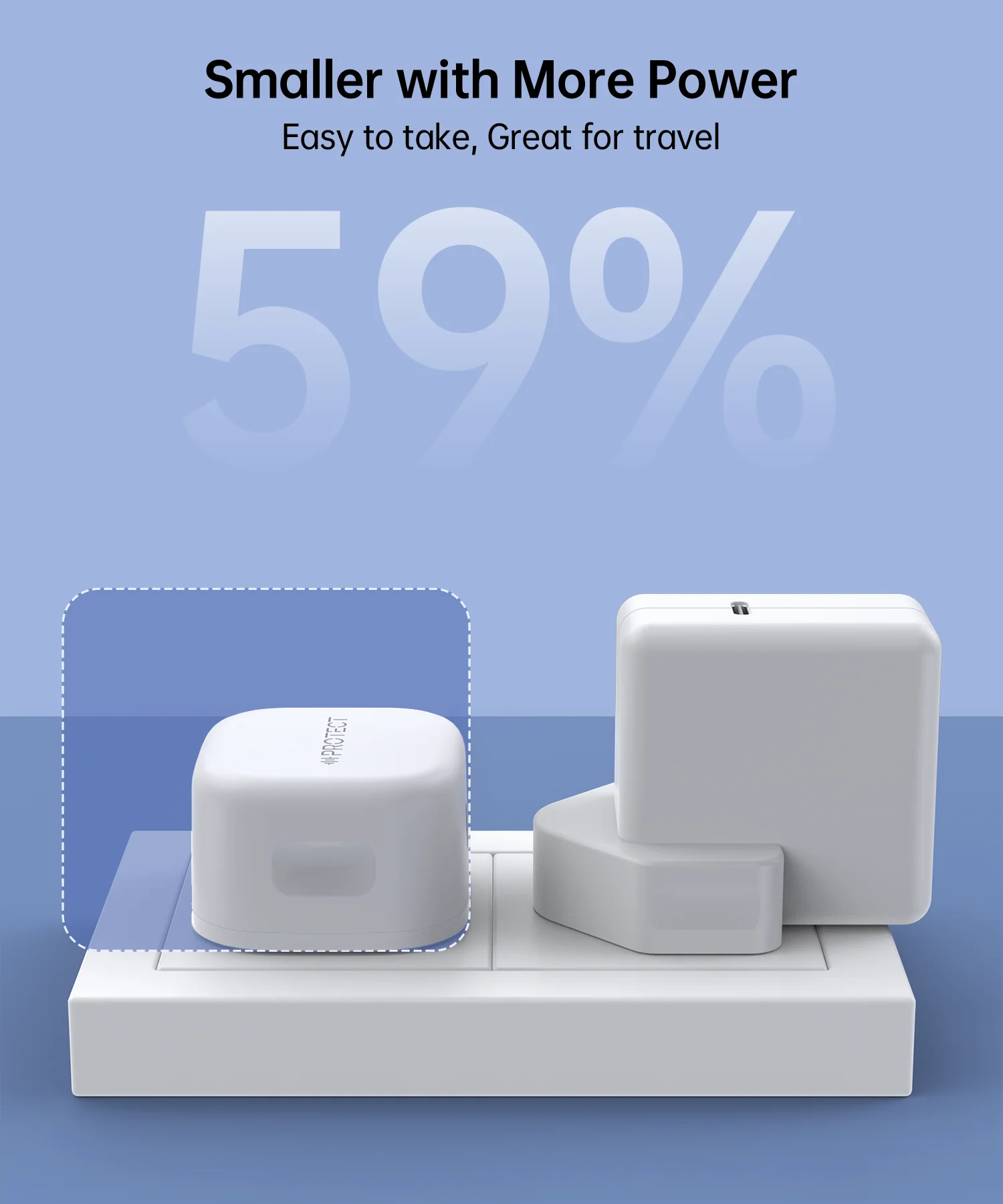 PROTECT  Dual Output GAN Power Adapter, 32W, Fast Chaging, Type C, USB A, White, PD6032 - Image 4