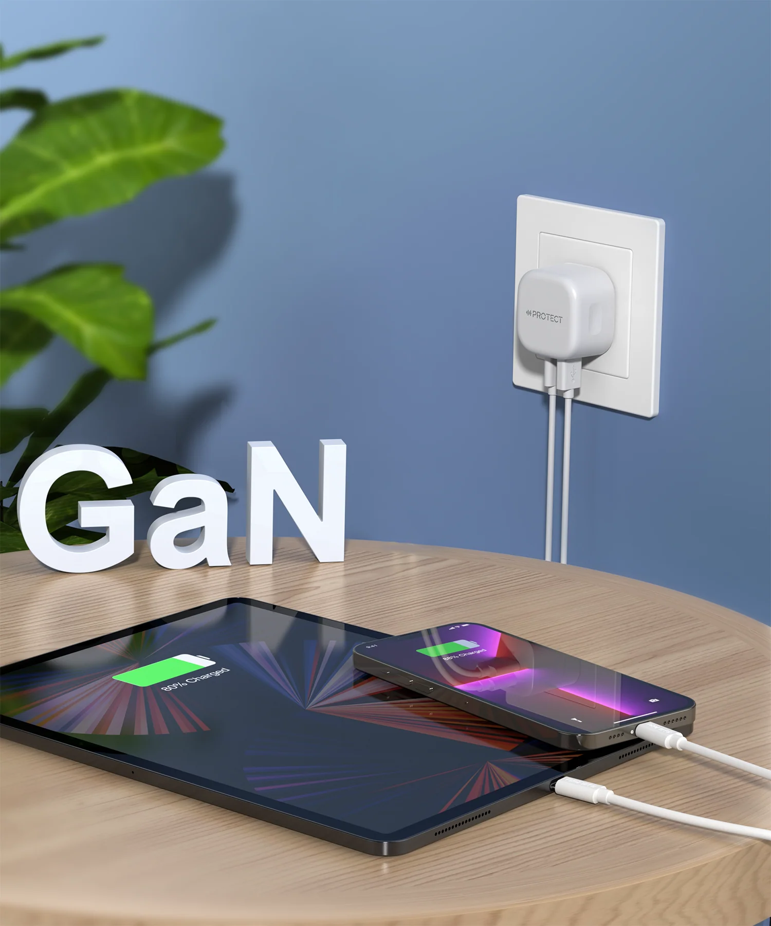 PROTECT  Dual Output GAN Power Adapter, 32W, Fast Chaging, Type C, USB A, White, PD6032 - Image 6