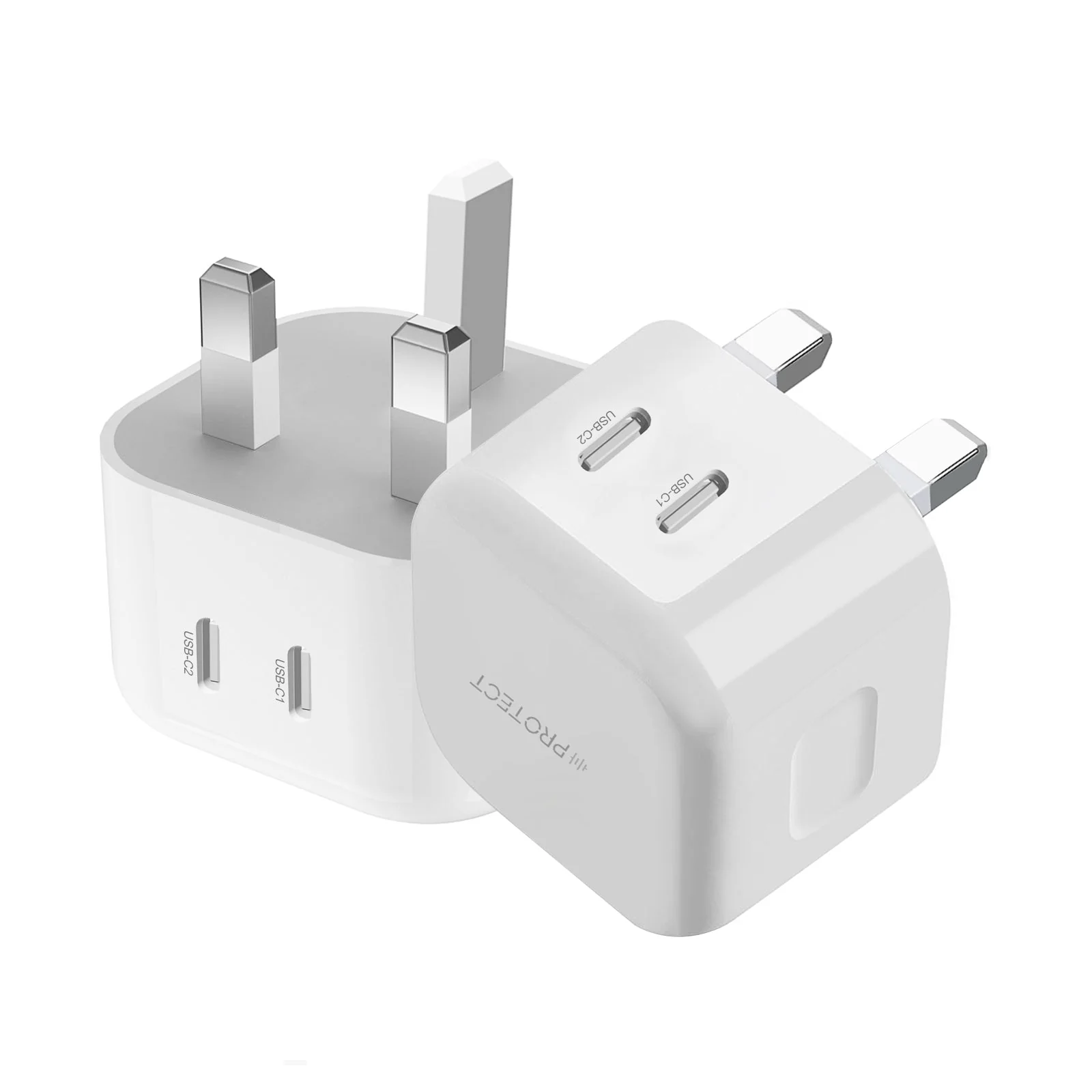 PROTECT Dual Type C GAN Power Adapter, 45W, Fast charging, Dual output, Type C, White, PD6050
