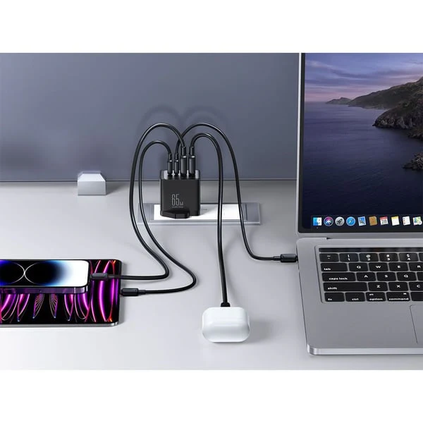 Protect GaN Ultra Dual Type C Ports Power Adapter, Dual Type A USB Ports, 100W Cable included, Grey, TCG02 - Image 3