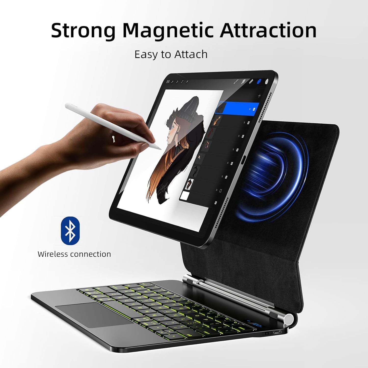 PROTECT iPad 10.9inch / 11 inch Magnetic Tablet Keyboard, Bluetooth, With Trackpad, Backlit, Grey, HL118-128 - Image 5
