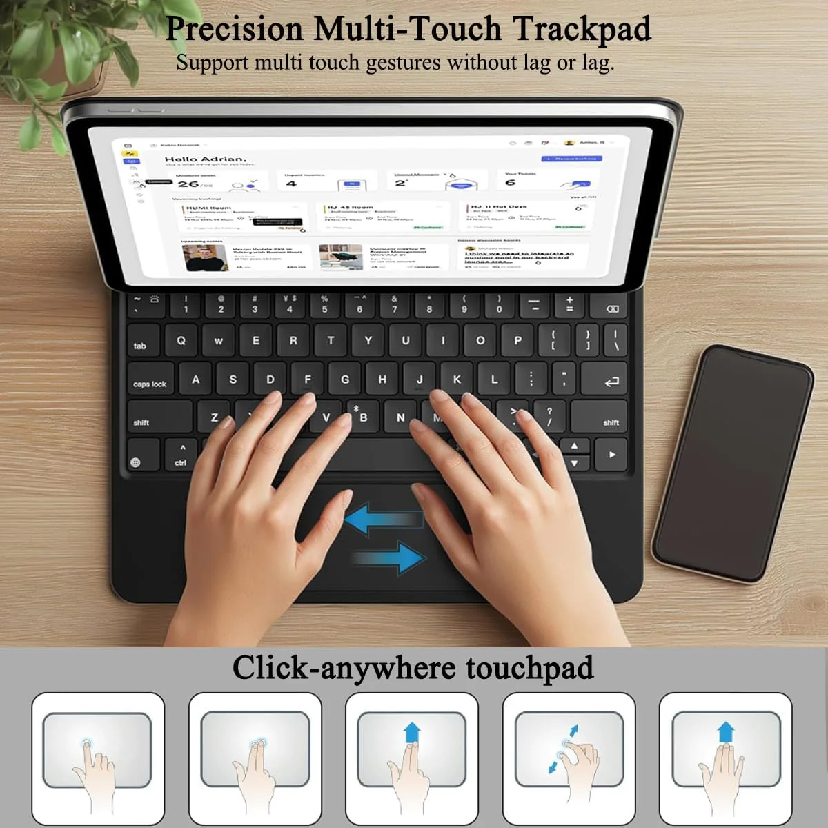 PROTECT  iPad Pro 12.9 inch  Magnetic Tablet Keyboard, Bluetooth, With Trackpad, Backlit, Grey, HL118-129 - Image 2