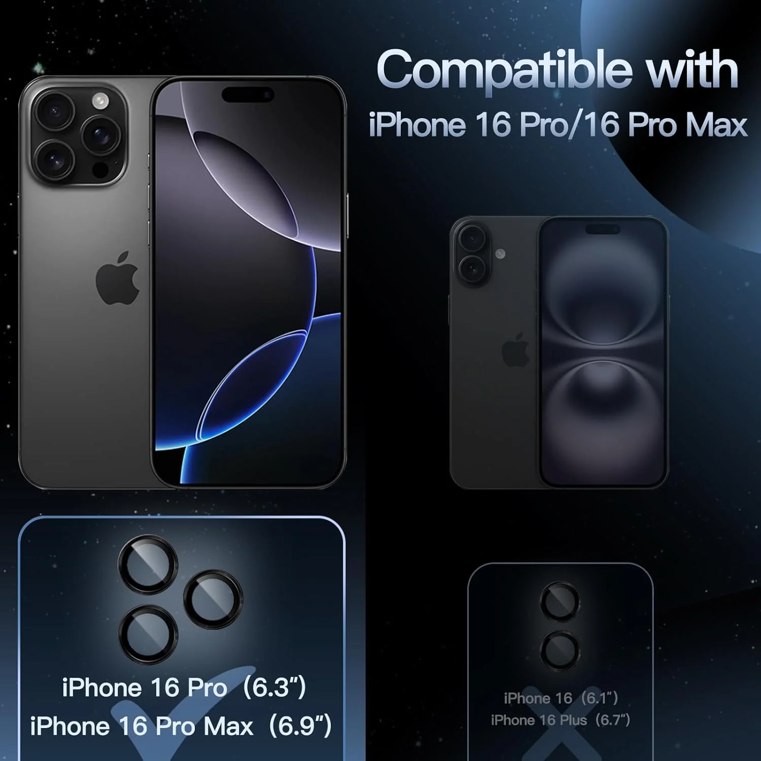 PROTECT iPhone 16 Pro Xzoom Lens Protector, Sapphire Glass, Alloy Material, Ultra Clear, Premium Finish, Black, XIP16PBLK - Image 2