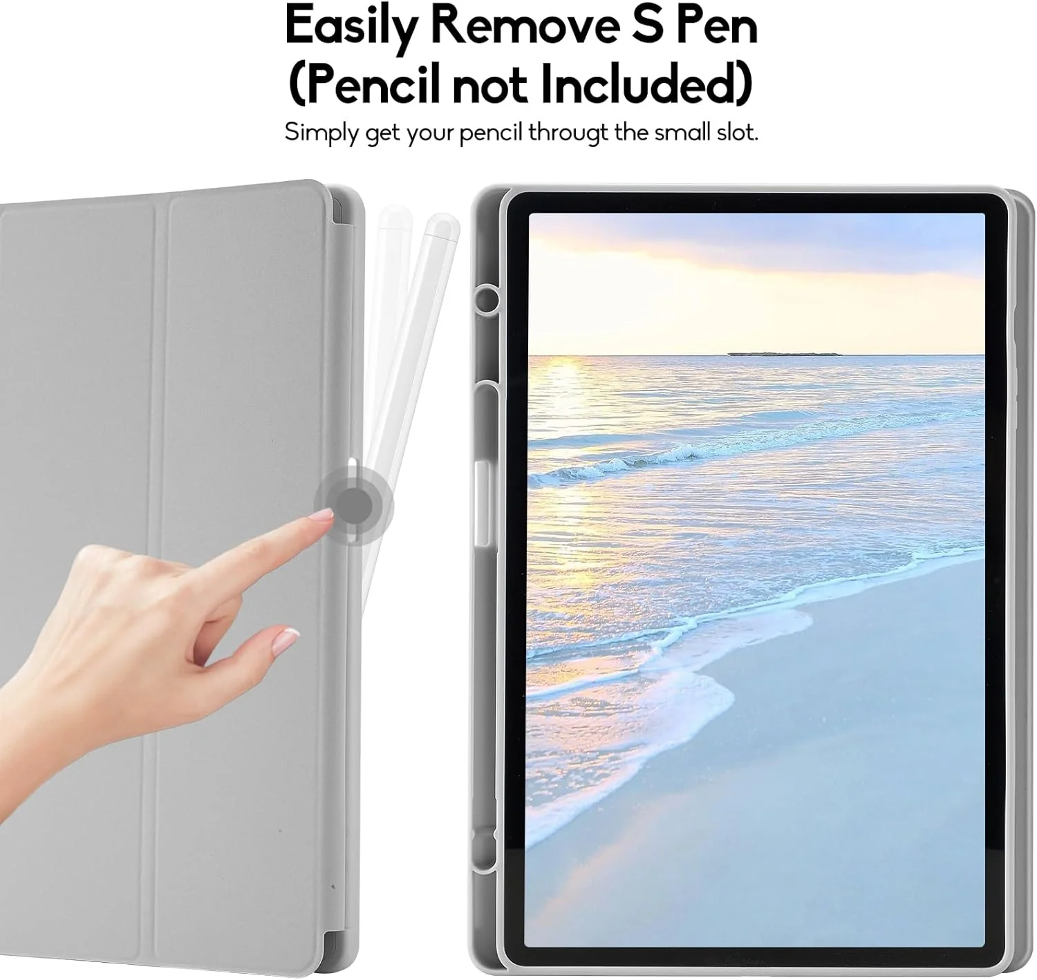 PROTECT  Samsung Tab S10 Ultra Protective Tablet Cover, Silcon, Trifold Stand , Auto Wakeup Sleep, Pen Slot, Grey, PSTS10UGRY - Image 2