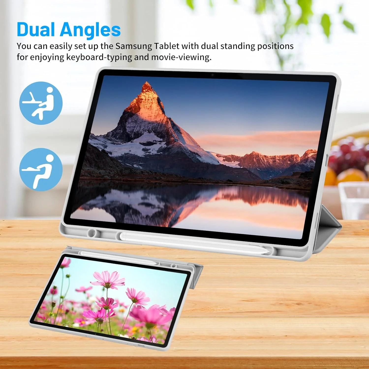 PROTECT  Samsung Tab S10 Ultra Protective Tablet Cover, Silcon, Trifold Stand , Auto Wakeup Sleep, Pen Slot, Grey, PSTS10UGRY - Image 4