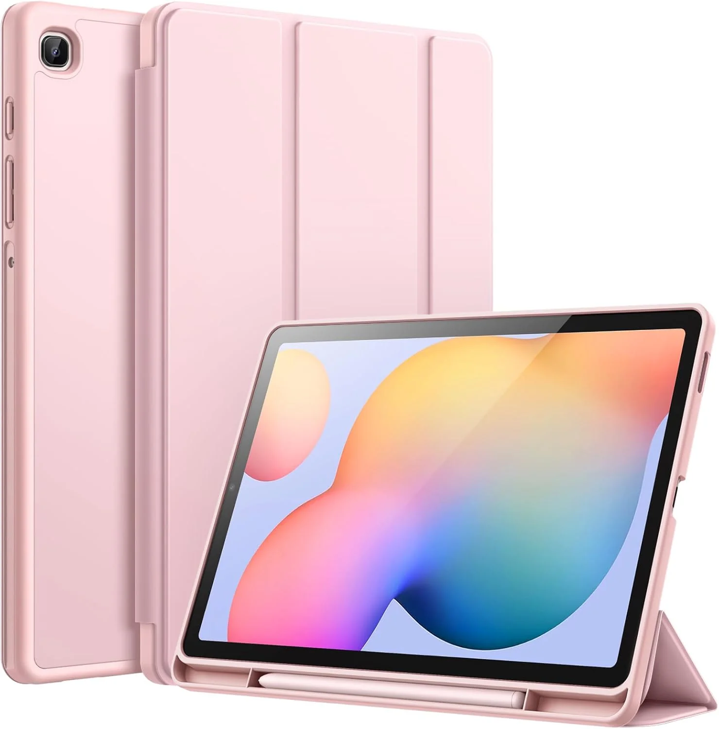 PROTECT Samsung Tab S6 Lite Protective Ipad Cover, Silcon, Trifold Stand , Auto Wakeup Sleep, Pen Slot, Pink, PSTS6LPNK