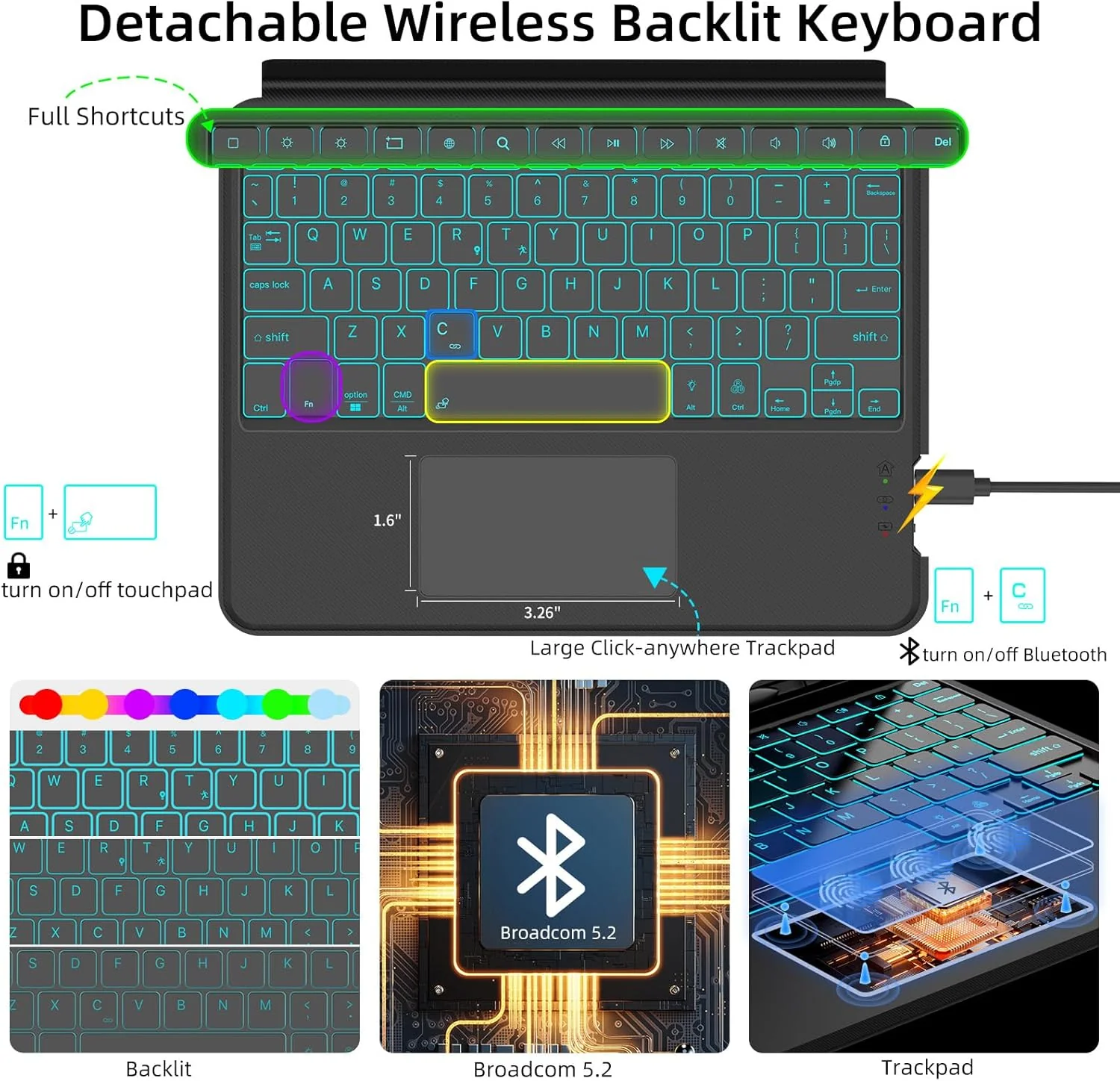 PROTECT  TAB S9 ULTRA Protective Tablet Keyboard, Bluetooth, With Trackpad, Backlit, Grey, HL118A-U - Image 3