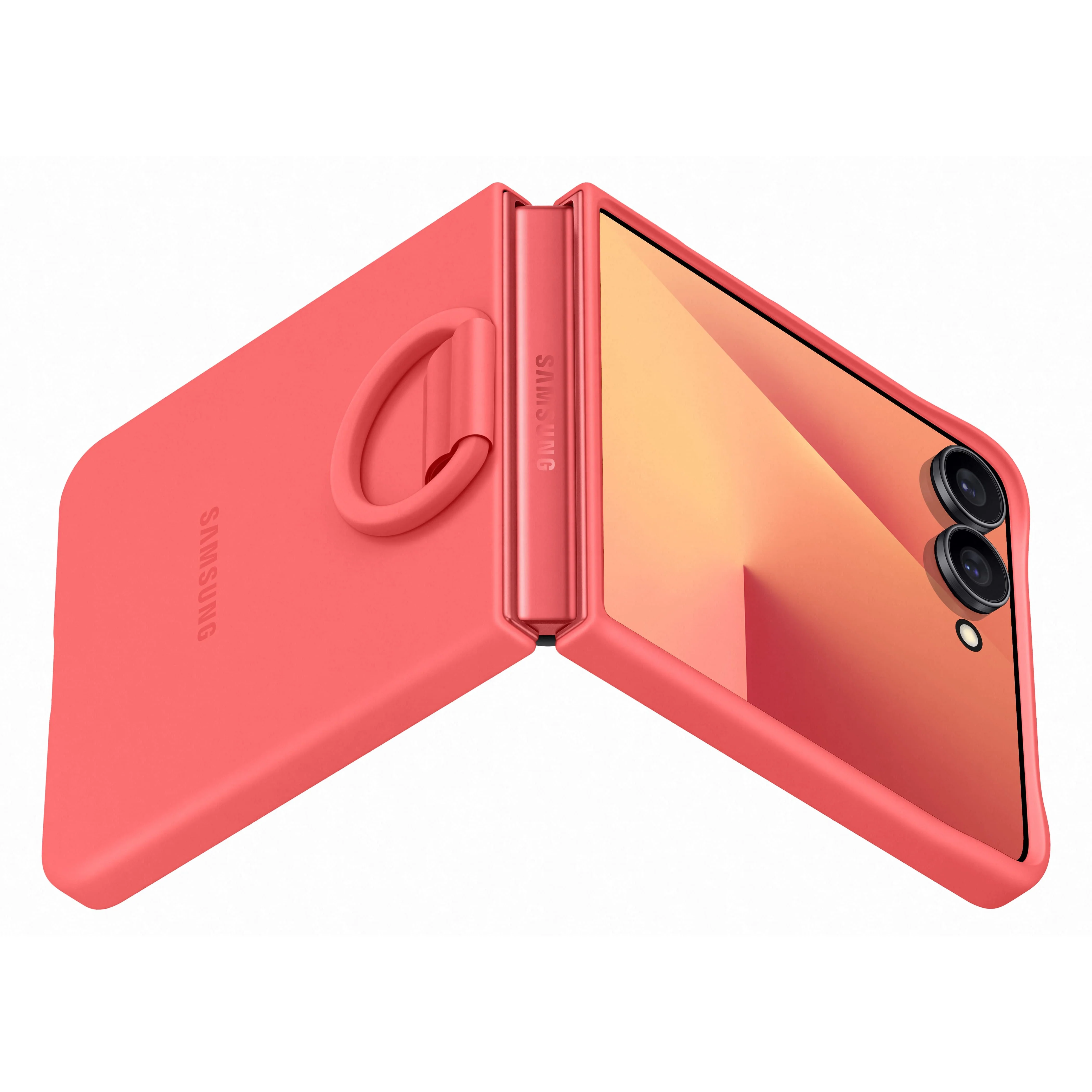 Samsung Galaxy Z Flip7 Silicone Ring Case, Coral Red - Image 6
