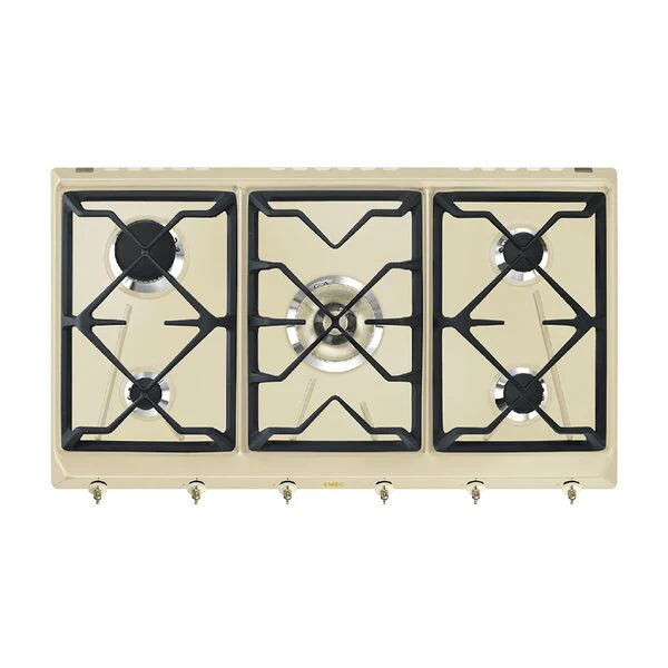 Smeg Built In Gas Hob with 5 Burner 90cm Cream SRV896POGH
