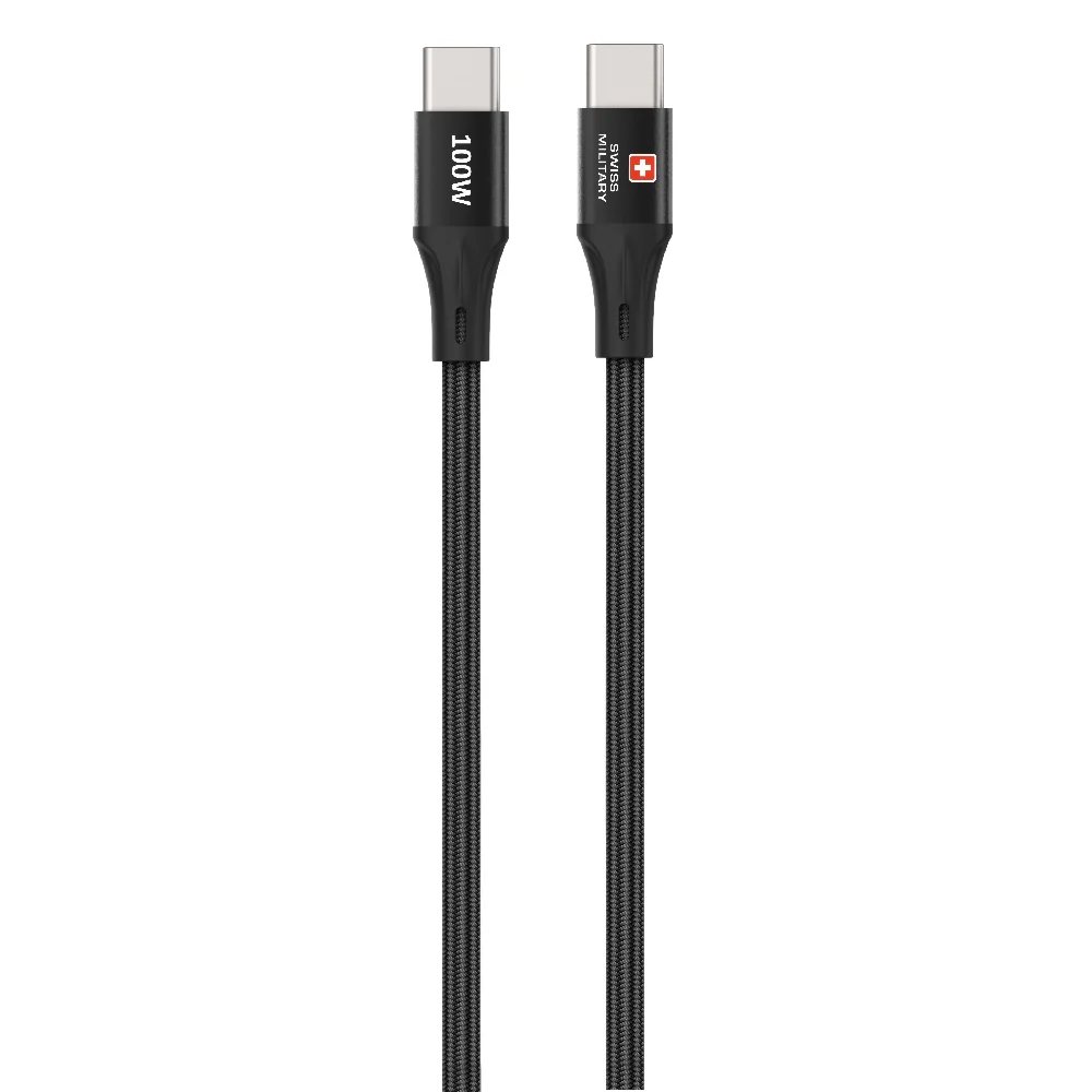Swiss Military USB-C To USB-C Data Sync Charging Cable 1.2M 100W Black - Image 2