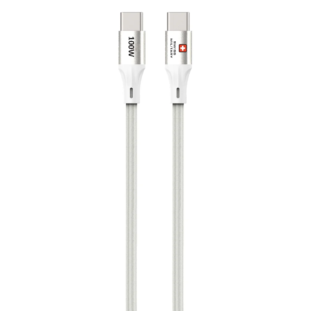 Swiss Military USB-C To USB-C Data Sync Charging Cable 1.2M 100W White - Image 2