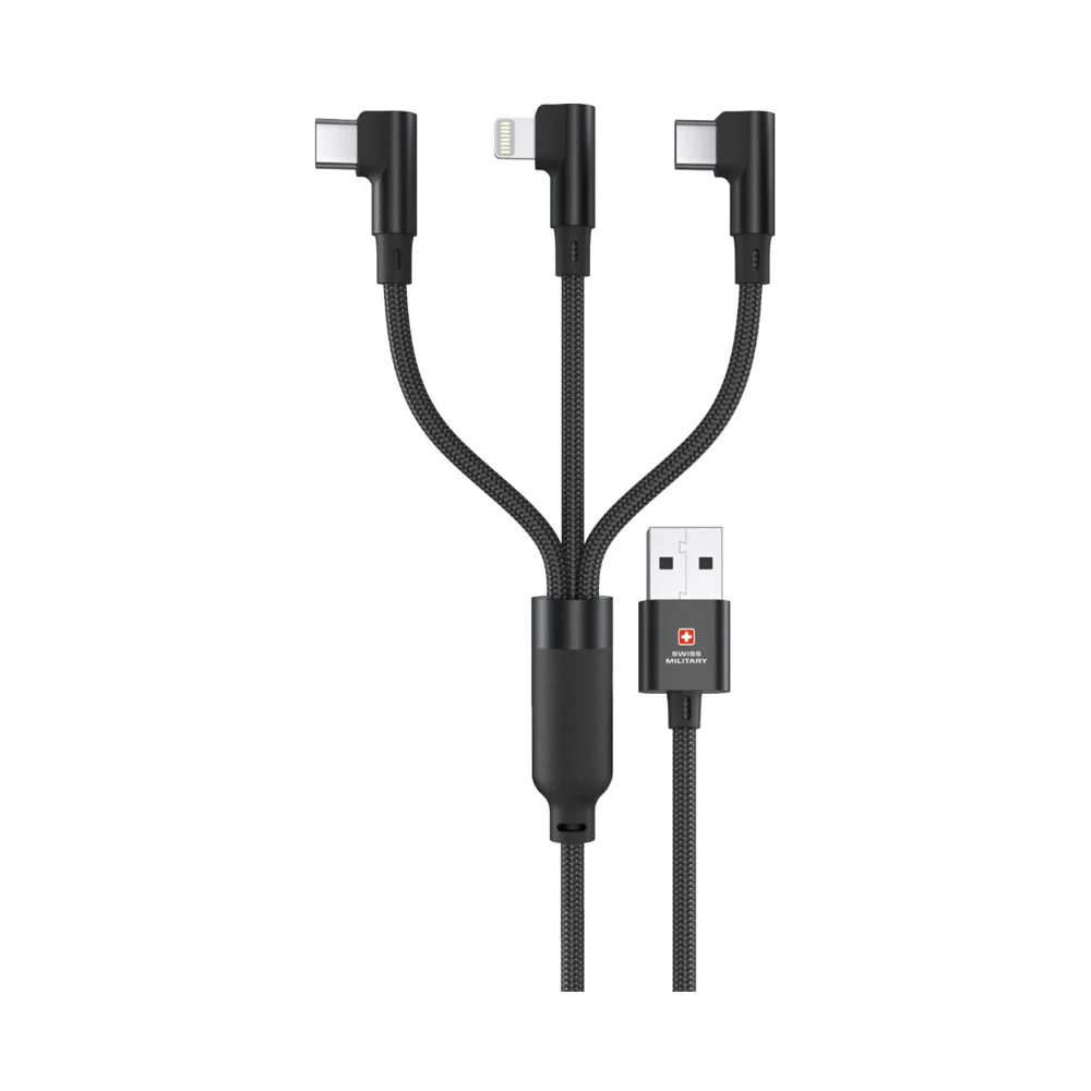 Swiss Military Braided Usb-A To 3-In-1 Cable 2M Black
