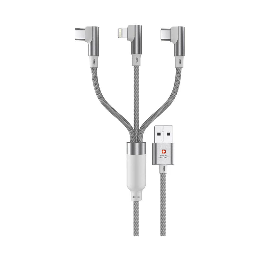 Swiss Military Braided Usb-A To 3-In-1 Cable 2M White