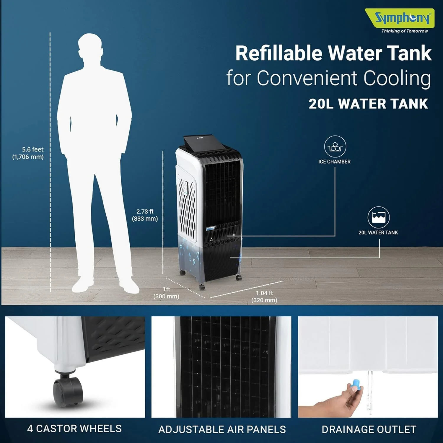 Symphony Air Cooler, Easy-fill, 3D Cooling, Digital control, Dura-Pump technology, Cool Flow, low Energy consumption, i-pure technology, Black, Diet 3D 20i - Image 3