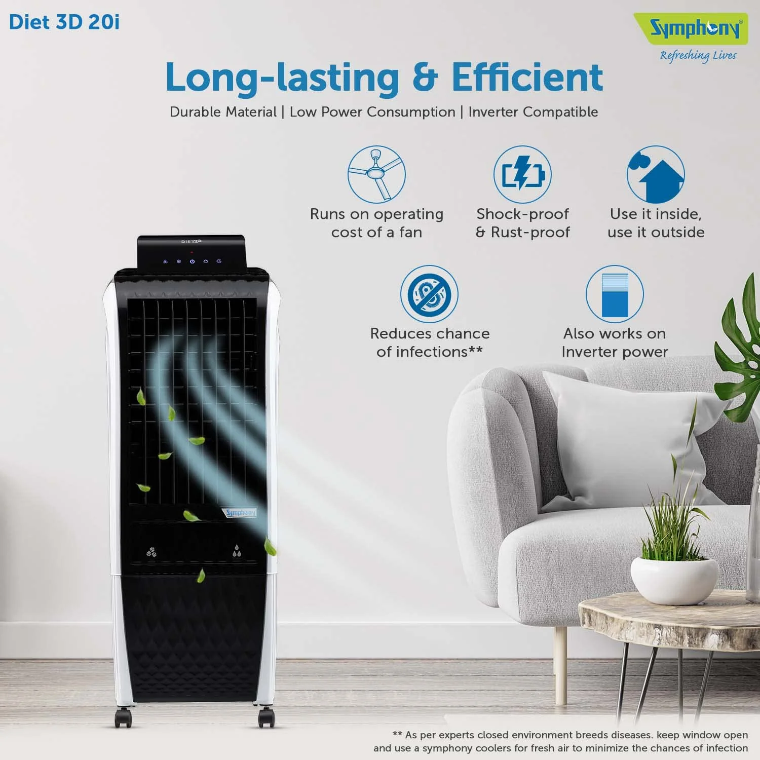 Symphony Air Cooler, Easy-fill, 3D Cooling, Digital control, Dura-Pump technology, Cool Flow, low Energy consumption, i-pure technology, Black, Diet 3D 20i - Image 5