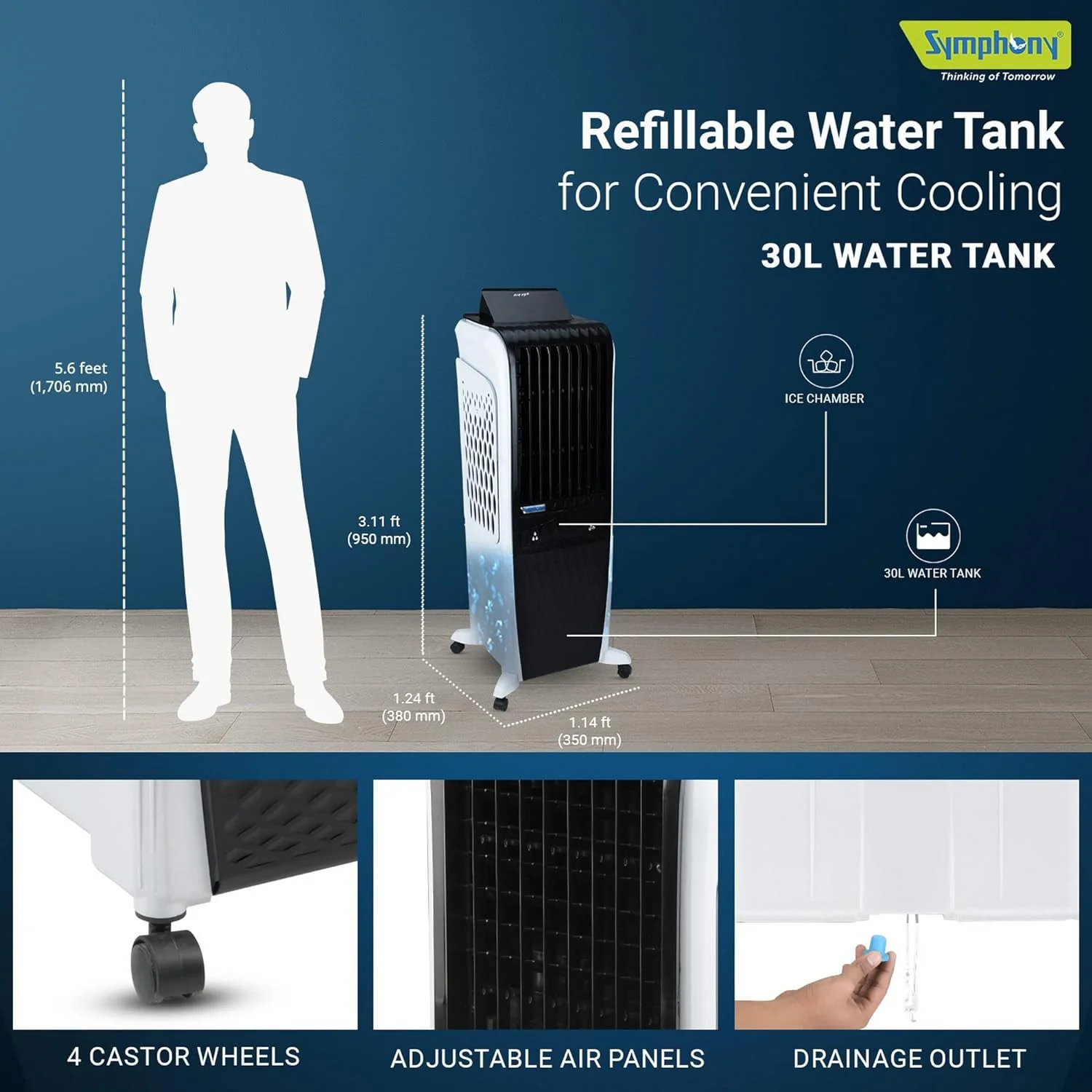 Symphony Air Cooler, Easy-fill, 3D Cooling, Digital control, Dura-Pump technology, Cool Flow, low Energy consumption, i-pure technology, Black, Diet 3D 30i - Image 3