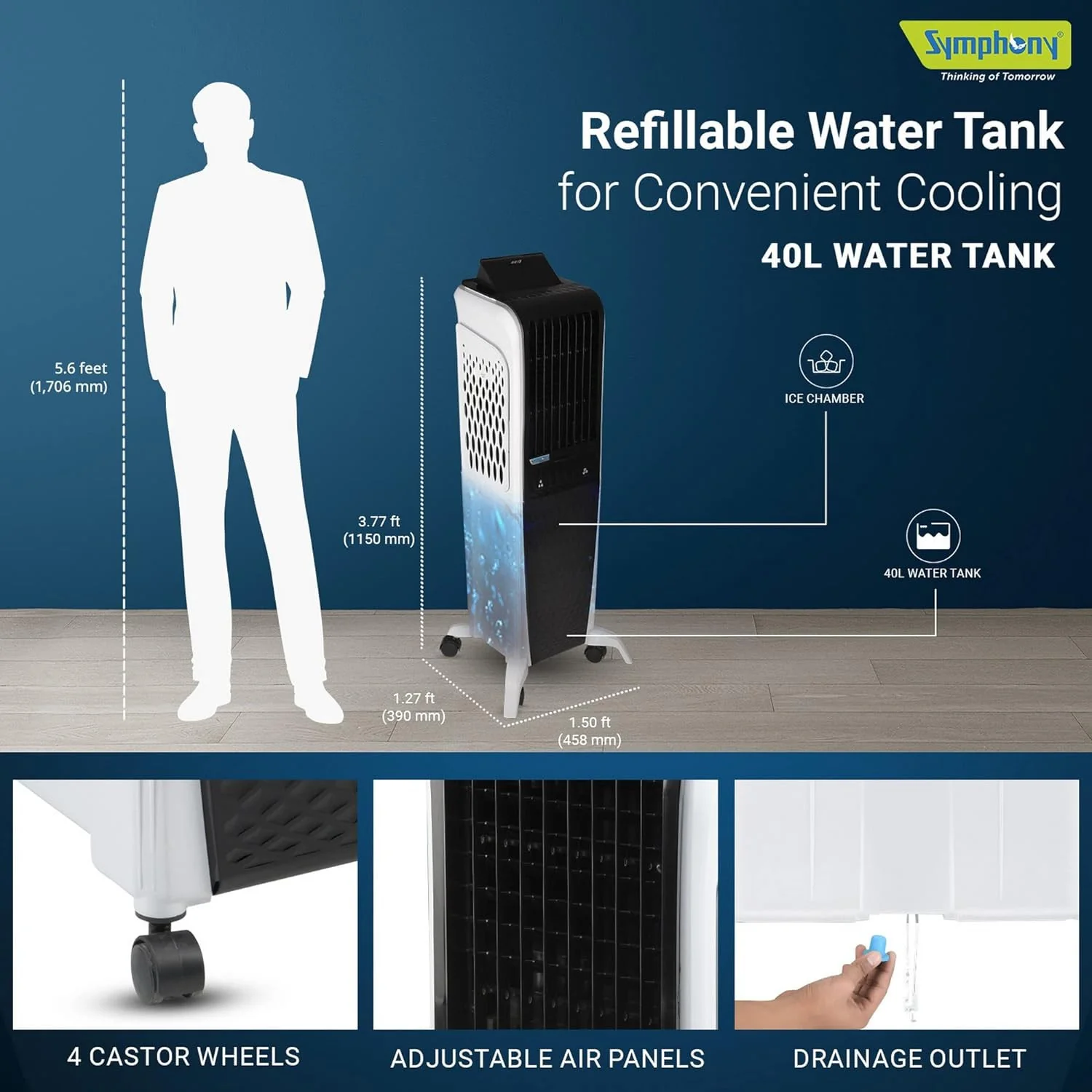 Symphony Air Cooler, Easy-fill, 3D Cooling, Digital control, Dura-Pump technology, Cool Flow, low Energy consumption, i-pure technology, Black, Diet 3D 40i - Image 3