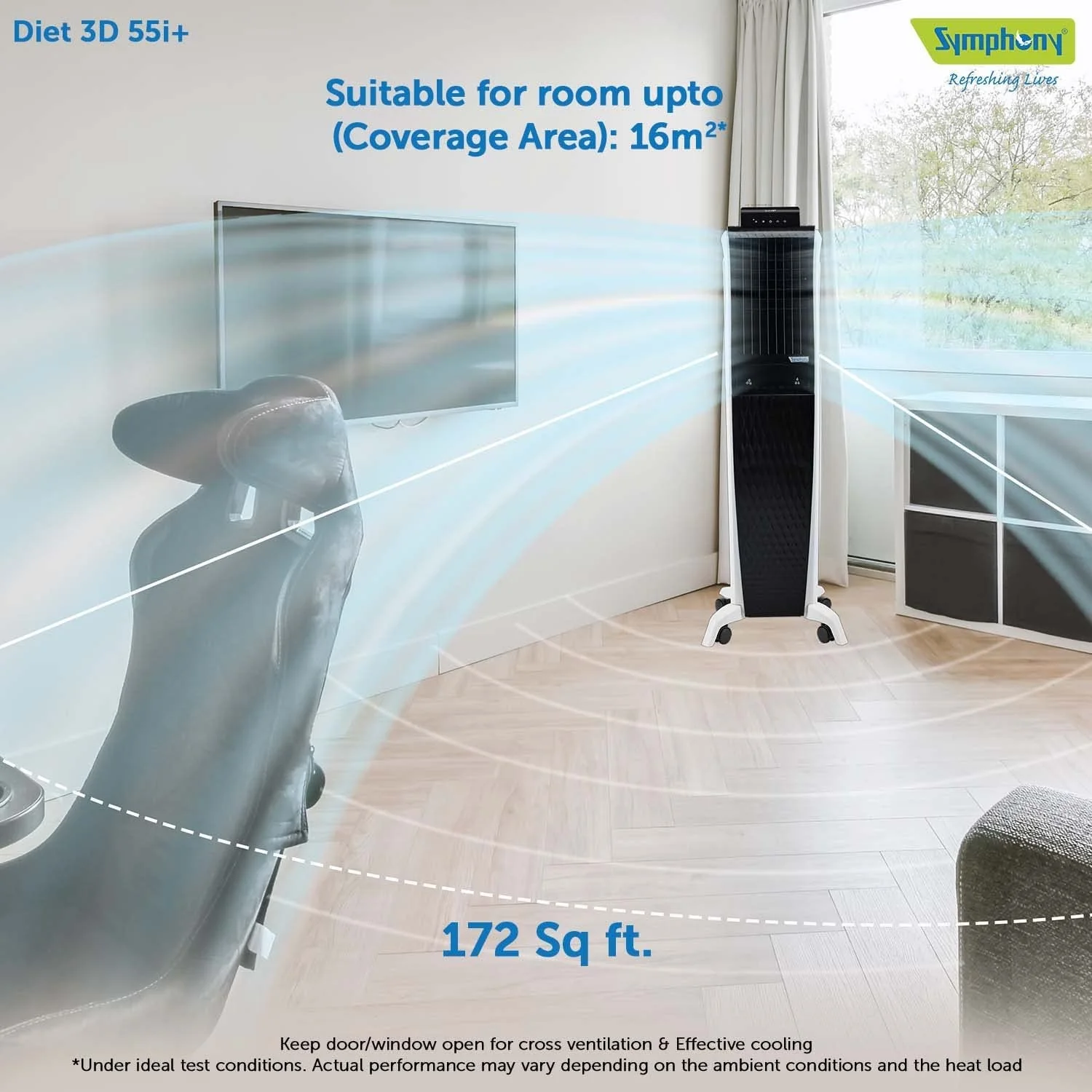 Symphony Air Cooler, Easy-fill, 3D Cooling, Digital control, Dura-Pump technology, Cool Flow, low Energy consumption, i-pure technology, Black, Diet 3D 55i