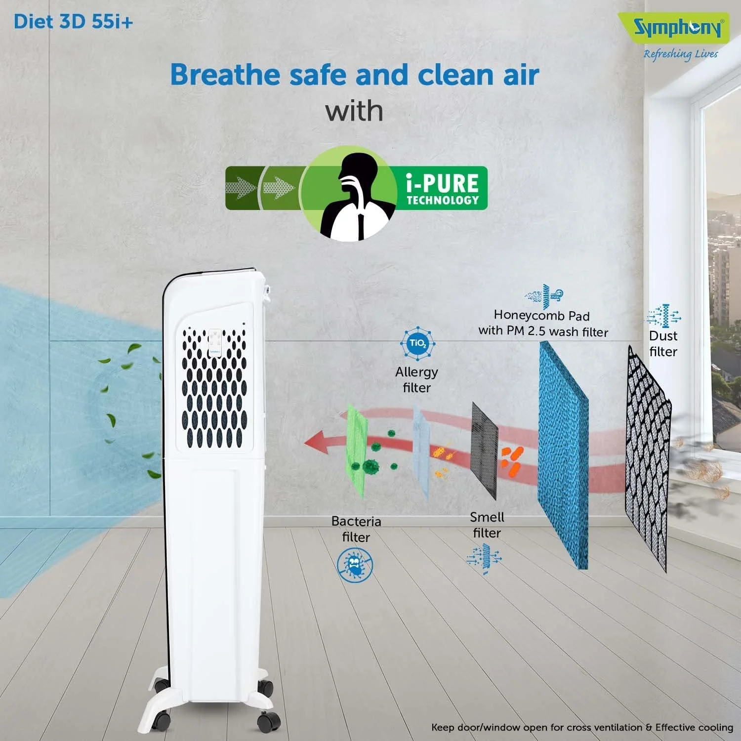 Symphony Air Cooler, Easy-fill, 3D Cooling, Digital control, Dura-Pump technology, Cool Flow, low Energy consumption, i-pure technology, Black, Diet 3D 55i - Image 3