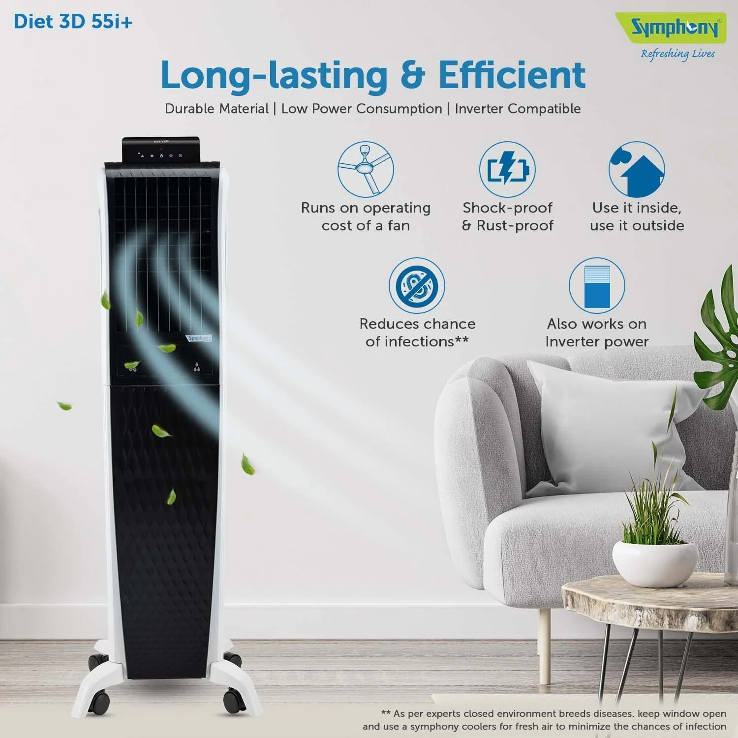 Symphony Air Cooler, Easy-fill, 3D Cooling, Digital control, Dura-Pump technology, Cool Flow, low Energy consumption, i-pure technology, Black, Diet 3D 55i - Image 4