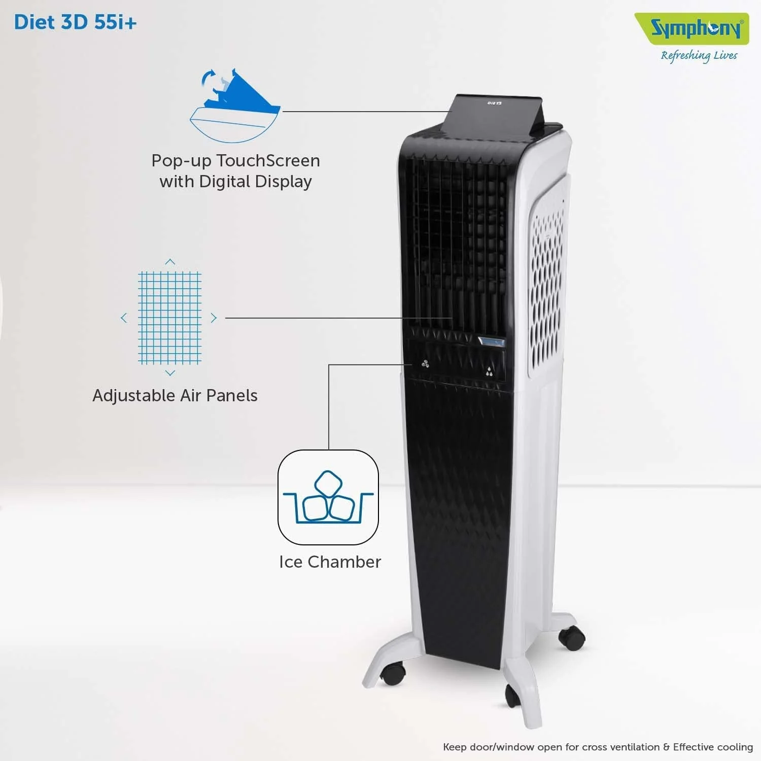 Symphony Air Cooler, Easy-fill, 3D Cooling, Digital control, Dura-Pump technology, Cool Flow, low Energy consumption, i-pure technology, Black, Diet 3D 55i - Image 5