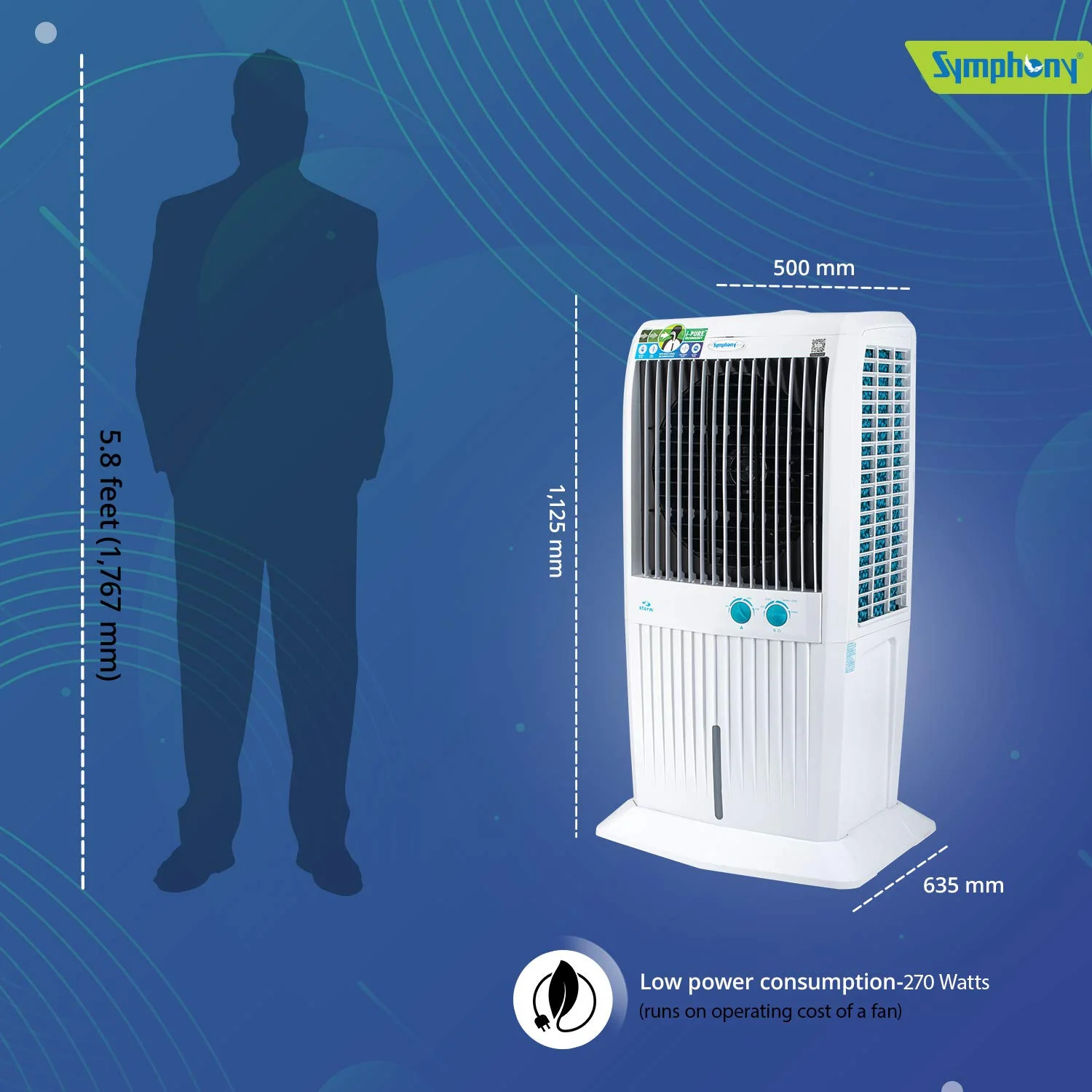 Symphony Air Cooler, Easy-fill, 3D Cooling, Manual control, Dura-Pump technology, Cool Flow, low Energy consumption, i-pure technology, White, STORM 70XL - Image 3