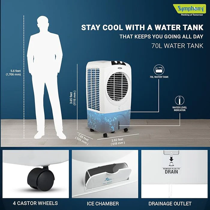 Symphony Desert Air Cooler, 70L, White, SIESTA 70XL - Image 5