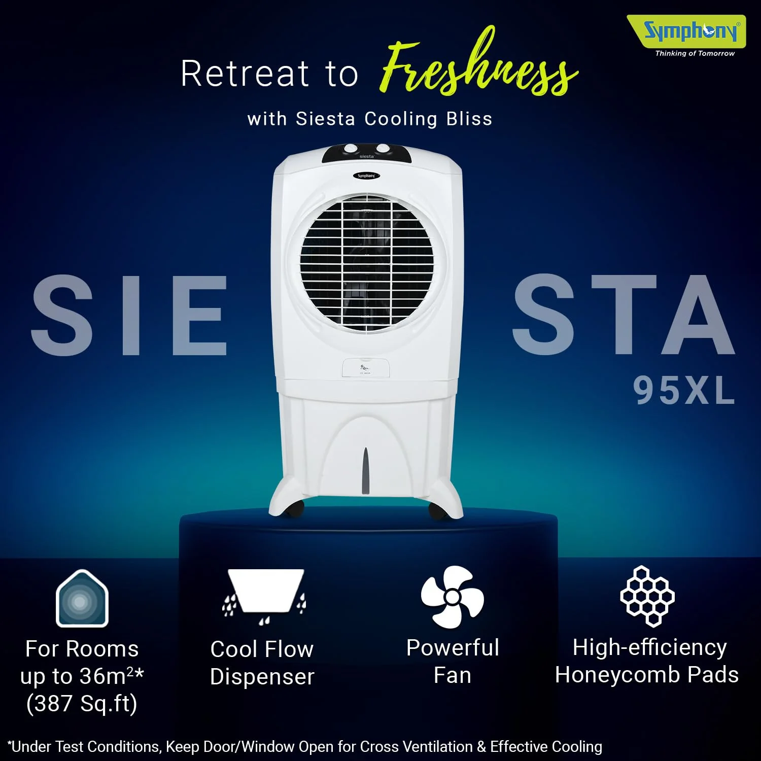 Symphony Desert Air Cooler, 95L, White, SIESTA 95XL  - Image 2