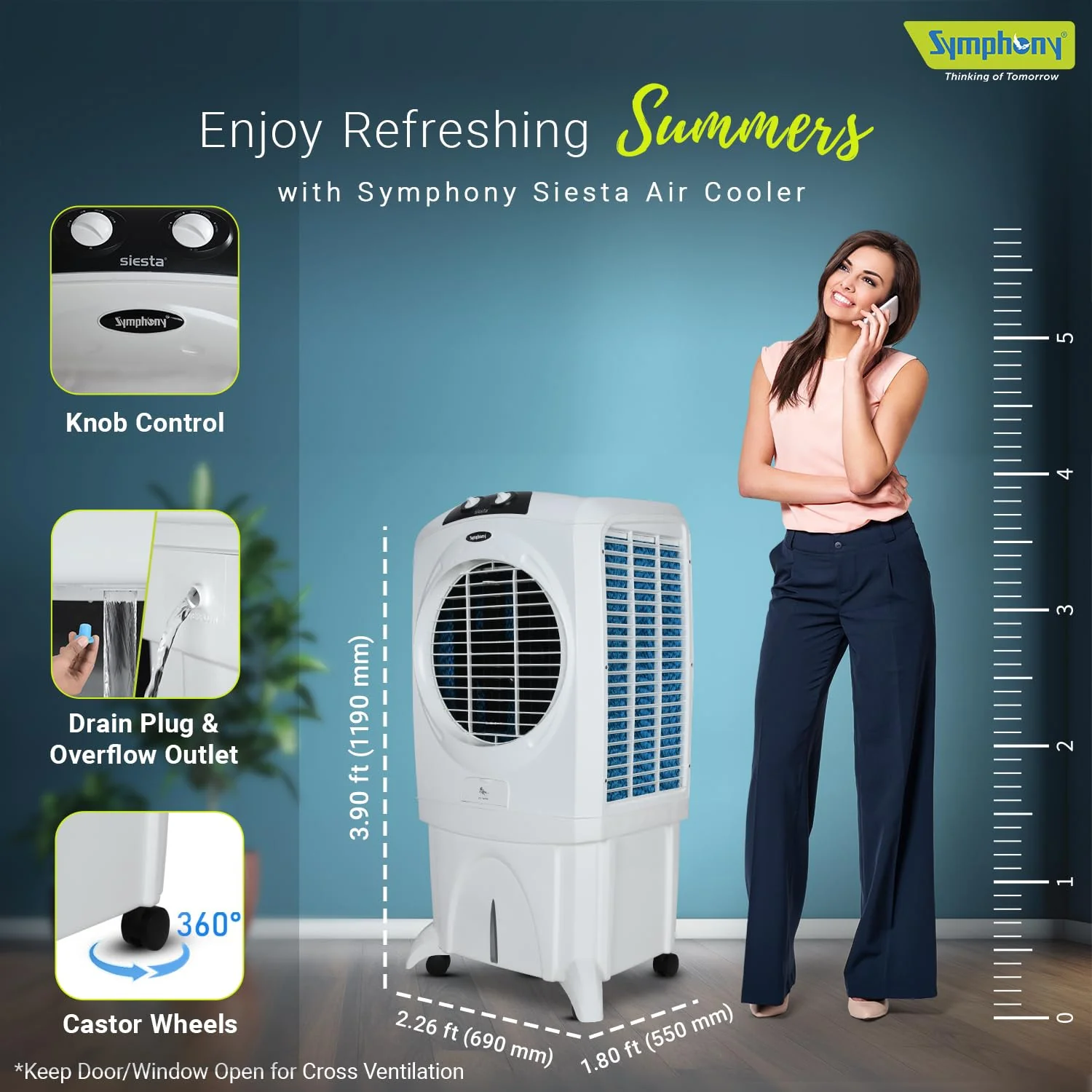 Symphony Desert Air Cooler, 95L, White, SIESTA 95XL  - Image 4