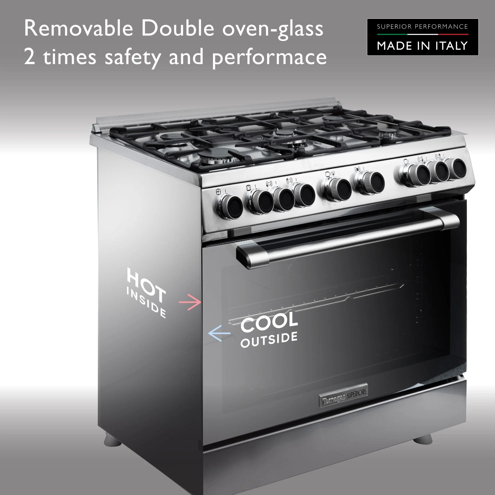 Tecnogas Superiore Cooker 133 Litre, Sabaf Burner, Full Safety, Easy-Clean Oven, Gas oven, Silver, N3X96G5VC - Image 6