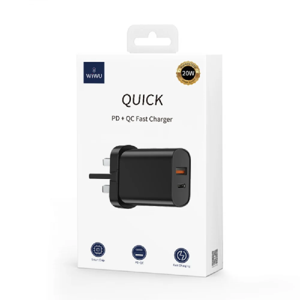 WiWU Quick Fast Charger UK 20W+18W PD+QC, Black - Image 6